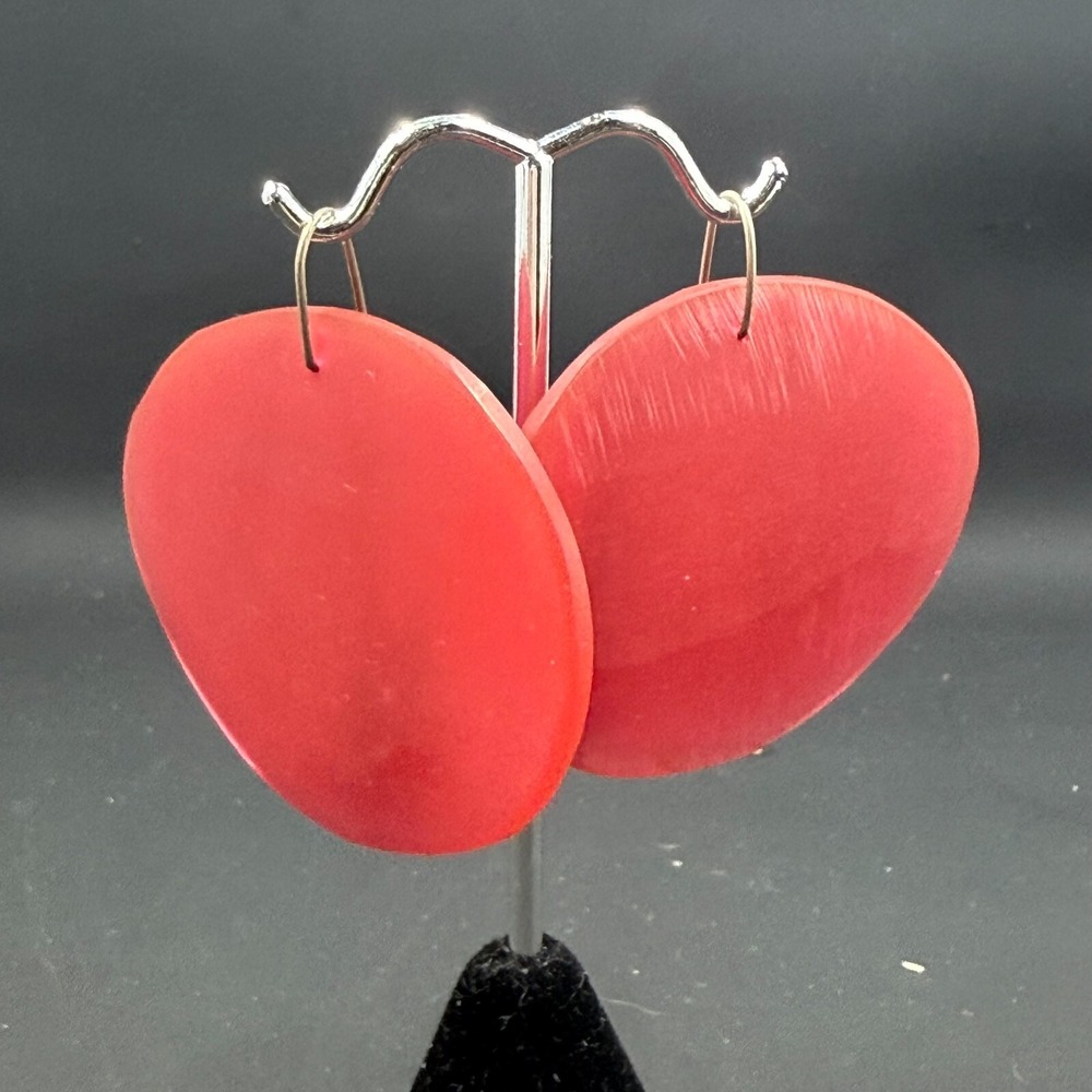 Handmade Red Lucite Drop‎ Earrings Signed – 2" Statement Modernist Style